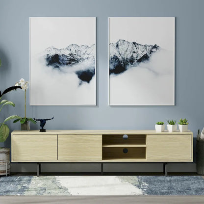 Meuble TV bas Mid-Century Modern – Chêne blanc / Blanc / Taupe / Noir / Gris / Jade / Noyer | Montage par 1 à 2 personnes