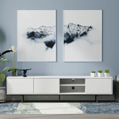 Meuble TV bas Mid-Century Modern – Chêne blanc / Blanc / Taupe / Noir / Gris / Jade / Noyer | Montage par 1 à 2 personnes