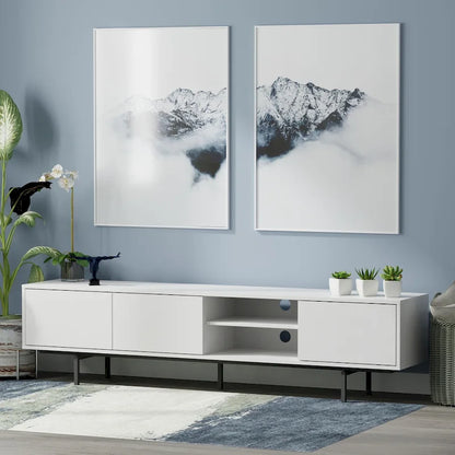 Meuble TV bas Mid-Century Modern – Chêne blanc / Blanc / Taupe / Noir / Gris / Jade / Noyer | Montage par 1 à 2 personnes