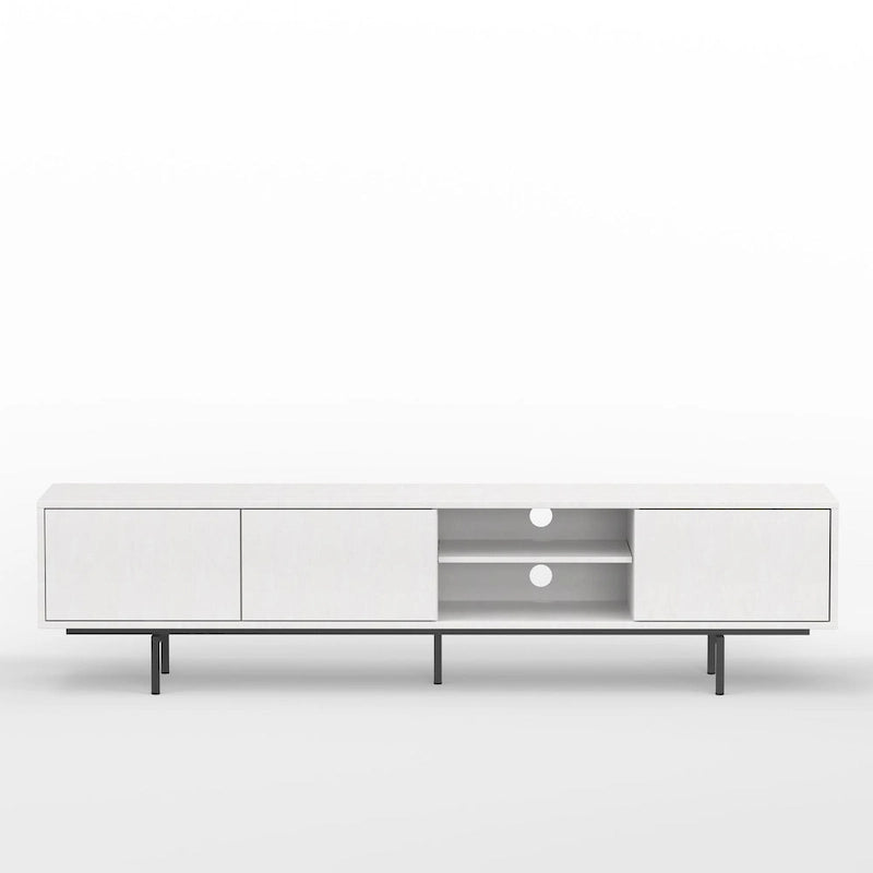 Meuble TV bas Mid-Century Modern – Chêne blanc / Blanc / Taupe / Noir / Gris / Jade / Noyer | Montage par 1 à 2 personnes