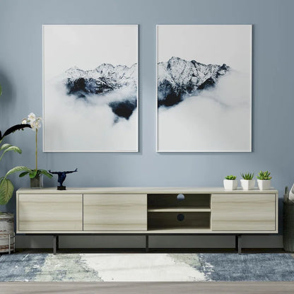 Meuble TV bas Mid-Century Modern – Chêne blanc / Blanc / Taupe / Noir / Gris / Jade / Noyer | Montage par 1 à 2 personnes