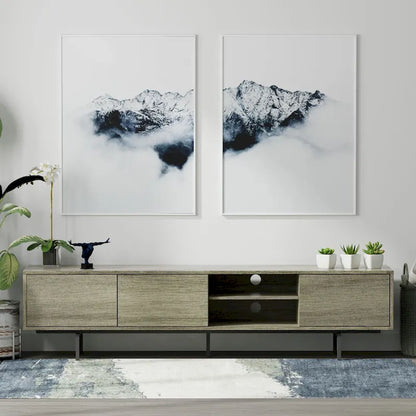 Meuble TV bas Mid-Century Modern – Chêne blanc / Blanc / Taupe / Noir / Gris / Jade / Noyer | Montage par 1 à 2 personnes