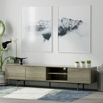 Meuble TV bas Mid-Century Modern – Chêne blanc / Blanc / Taupe / Noir / Gris / Jade / Noyer | Montage par 1 à 2 personnes