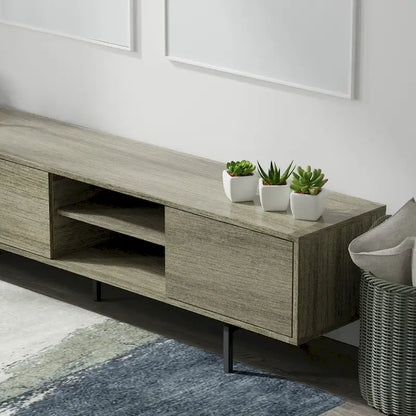 Meuble TV bas Mid-Century Modern – Chêne blanc / Blanc / Taupe / Noir / Gris / Jade / Noyer | Montage par 1 à 2 personnes