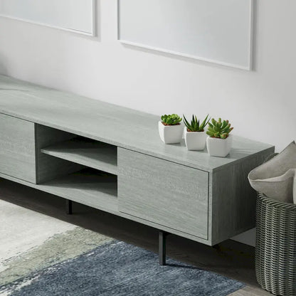 Meuble TV bas Mid-Century Modern – Chêne blanc / Blanc / Taupe / Noir / Gris / Jade / Noyer | Montage par 1 à 2 personnes