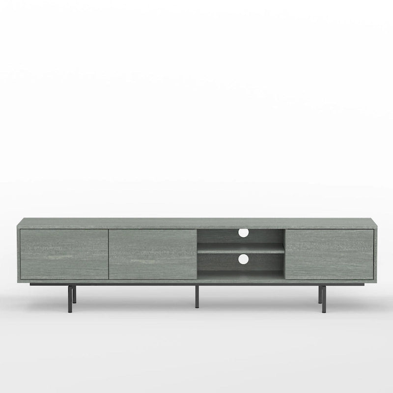 Meuble TV bas Mid-Century Modern – Chêne blanc / Blanc / Taupe / Noir / Gris / Jade / Noyer | Montage par 1 à 2 personnes