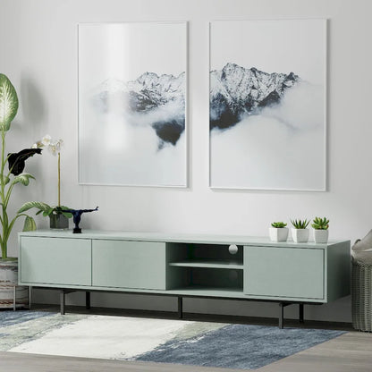 Meuble TV bas Mid-Century Modern – Chêne blanc / Blanc / Taupe / Noir / Gris / Jade / Noyer | Montage par 1 à 2 personnes