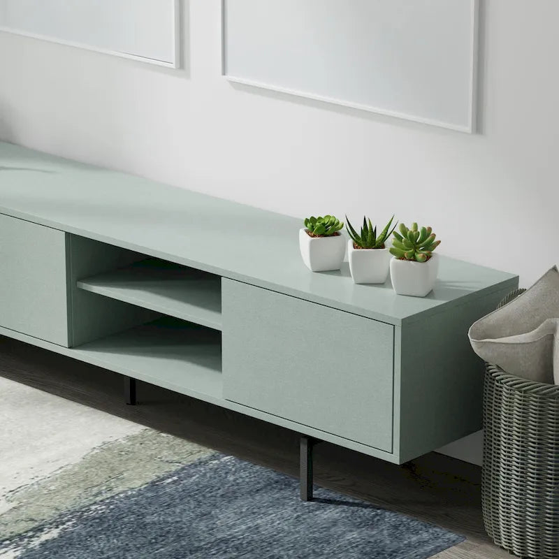 Meuble TV bas Mid-Century Modern – Chêne blanc / Blanc / Taupe / Noir / Gris / Jade / Noyer | Montage par 1 à 2 personnes