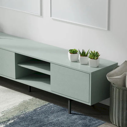 Meuble TV bas Mid-Century Modern – Chêne blanc / Blanc / Taupe / Noir / Gris / Jade / Noyer | Montage par 1 à 2 personnes