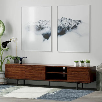 Meuble TV bas Mid-Century Modern – Chêne blanc / Blanc / Taupe / Noir / Gris / Jade / Noyer | Montage par 1 à 2 personnes