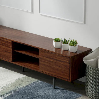 Meuble TV bas Mid-Century Modern – Chêne blanc / Blanc / Taupe / Noir / Gris / Jade / Noyer | Montage par 1 à 2 personnes