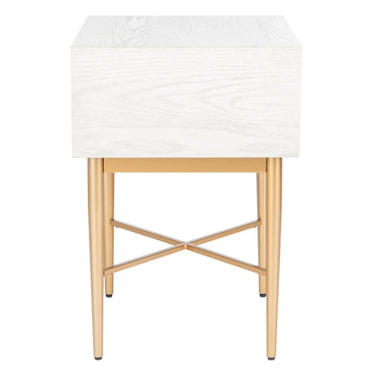 Table de chevet 1 tiroir, Noyer/Doré et Blanc délavé/Doré, Piètement croisé, Individuelle