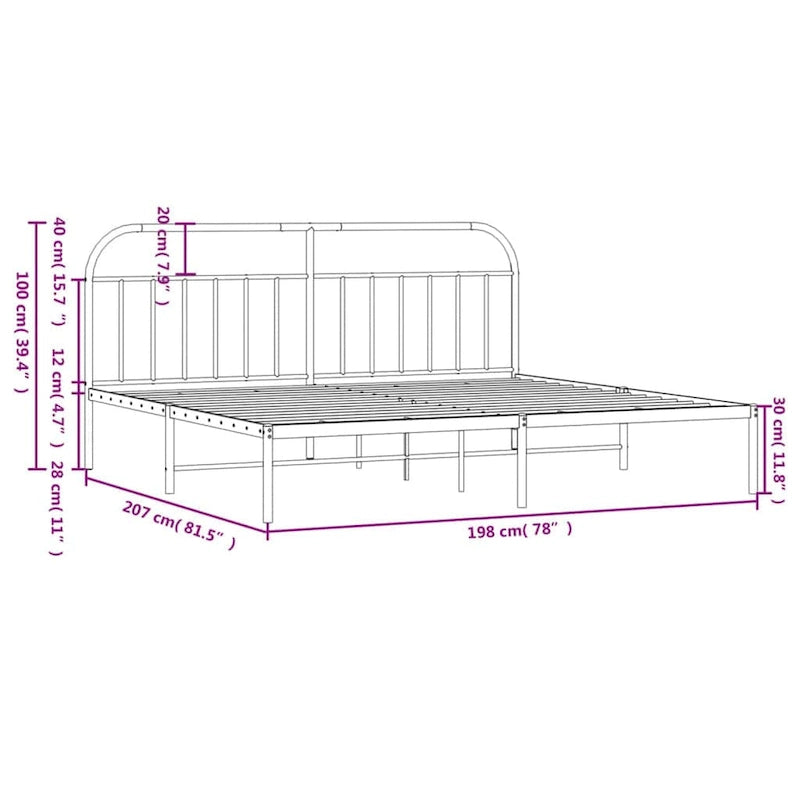 Cadre de lit en métal noir, double, 2 places