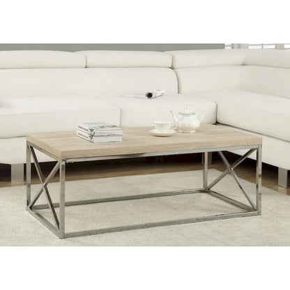  Natural Wood-Look Finish Chrome Metal Contemporary Design Coffee Table - 32