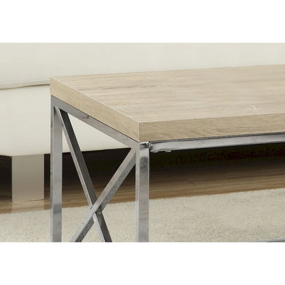 Table basse contemporaine aspect bois naturel – Base chromée, 2 à 4 places