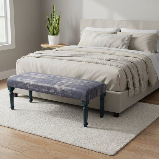 Banc rectangulaire vieilli – Bleu antique, rembourré, 2 places