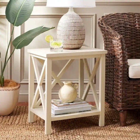  Yasumi White Cross Back End Table - 18.1 x 13.4 x 21.5 - 18Wx13Dx22H