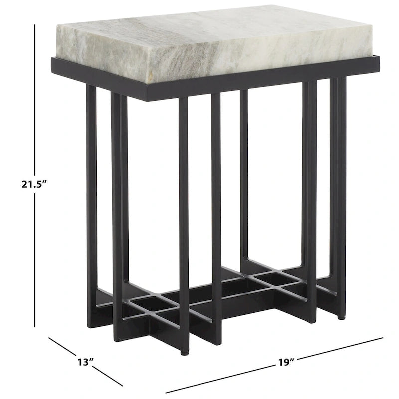 Table d'appoint rectangulaire en marbre marron sable, 48 cm L x 33 cm P x 56 cm H, pour 1 personne