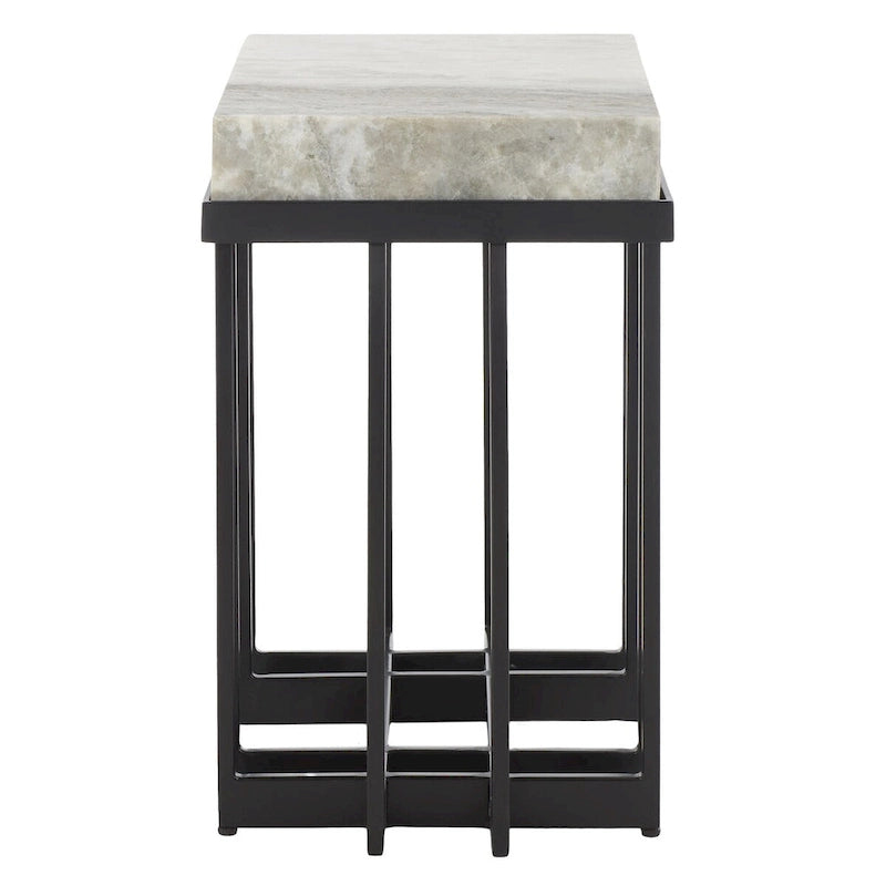 Table d'appoint rectangulaire en marbre marron sable, 48 cm L x 33 cm P x 56 cm H, pour 1 personne
