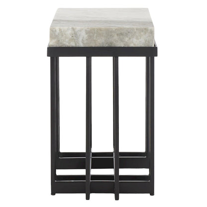 Table d'appoint rectangulaire en marbre marron sable, 48 cm L x 33 cm P x 56 cm H, pour 1 personne