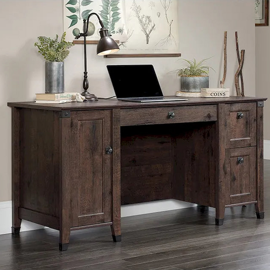 Bureau informatique avec tiroir de classement et rangement fermé – Chêne café/Cerisier Washington, 1 place