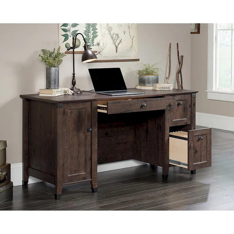 Bureau informatique avec tiroir de classement et rangement fermé – Chêne café/Cerisier Washington, 1 place