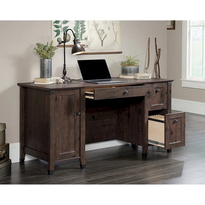 Bureau informatique avec tiroir de classement et rangement fermé – Chêne café/Cerisier Washington, 1 place