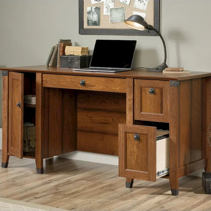 Bureau informatique avec tiroir de classement et rangement fermé – Chêne café/Cerisier Washington, 1 place