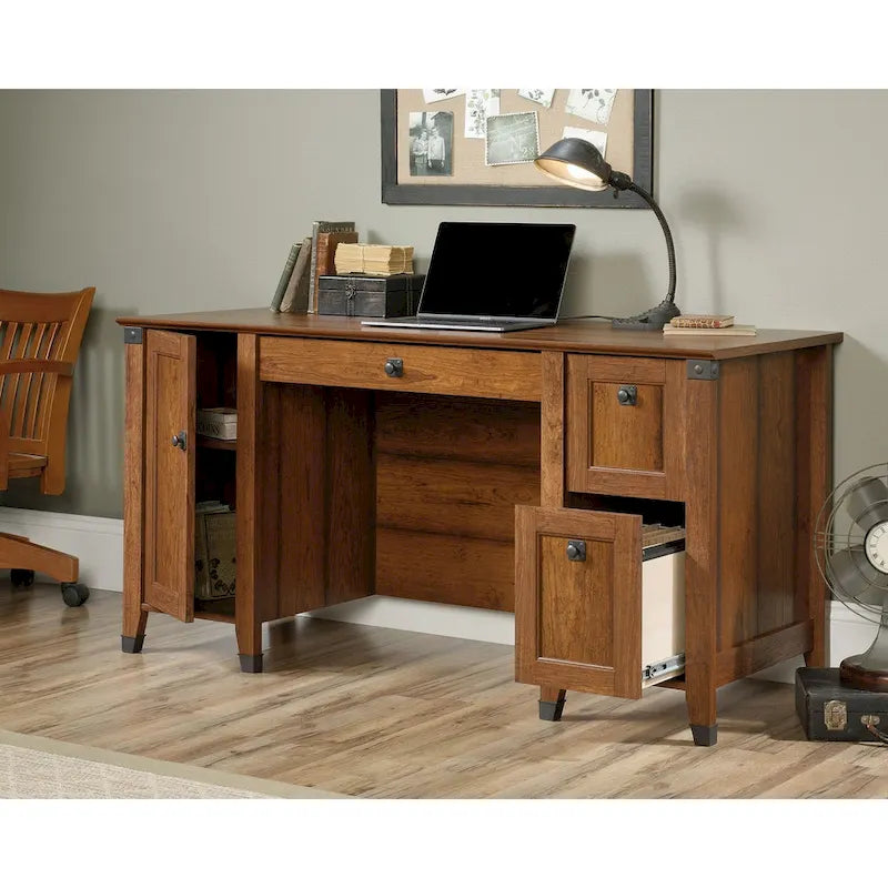 Bureau informatique avec tiroir de classement et rangement fermé – Chêne café/Cerisier Washington, 1 place