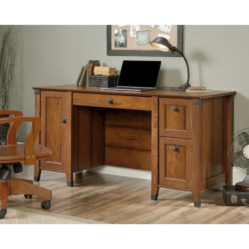 Bureau informatique avec tiroir de classement et rangement fermé – Chêne café/Cerisier Washington, 1 place
