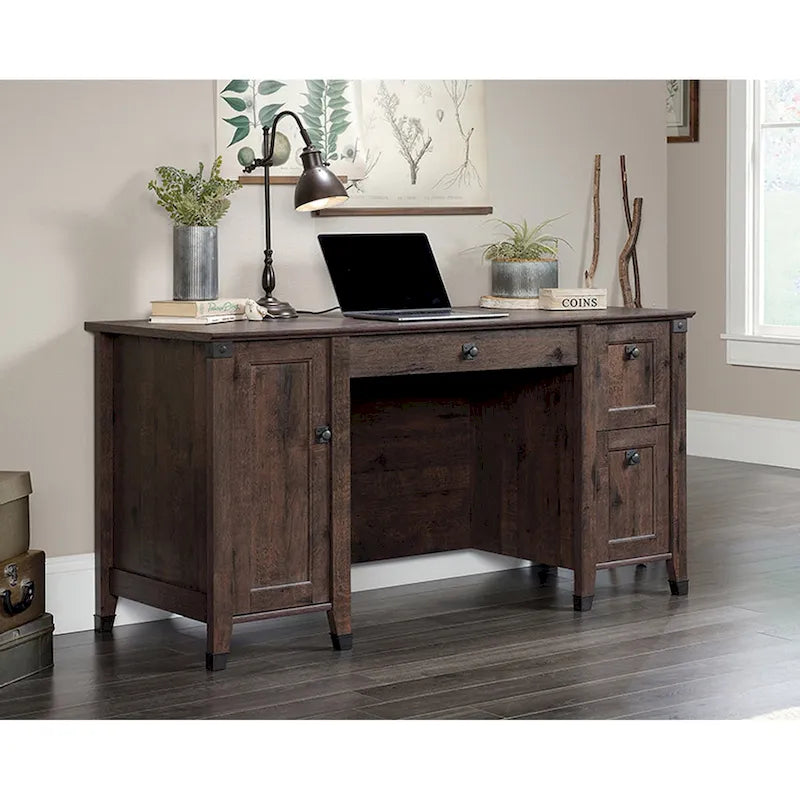 Bureau informatique avec tiroir de classement et rangement fermé – Chêne café/Cerisier Washington, 1 place