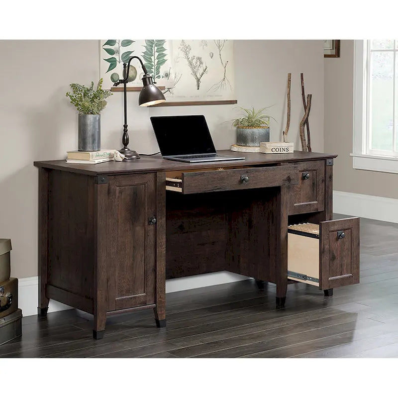 Bureau informatique avec tiroir de classement et rangement fermé – Chêne café/Cerisier Washington, 1 place