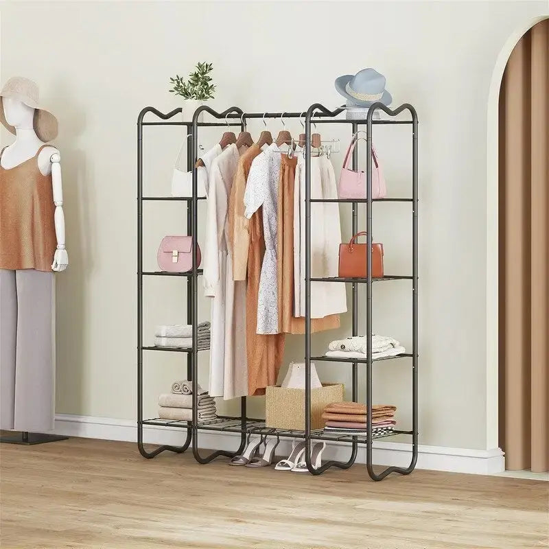 Armoire-penderie autoportante – Blanc/Noir, Style étagère ouverte, Pour une personne