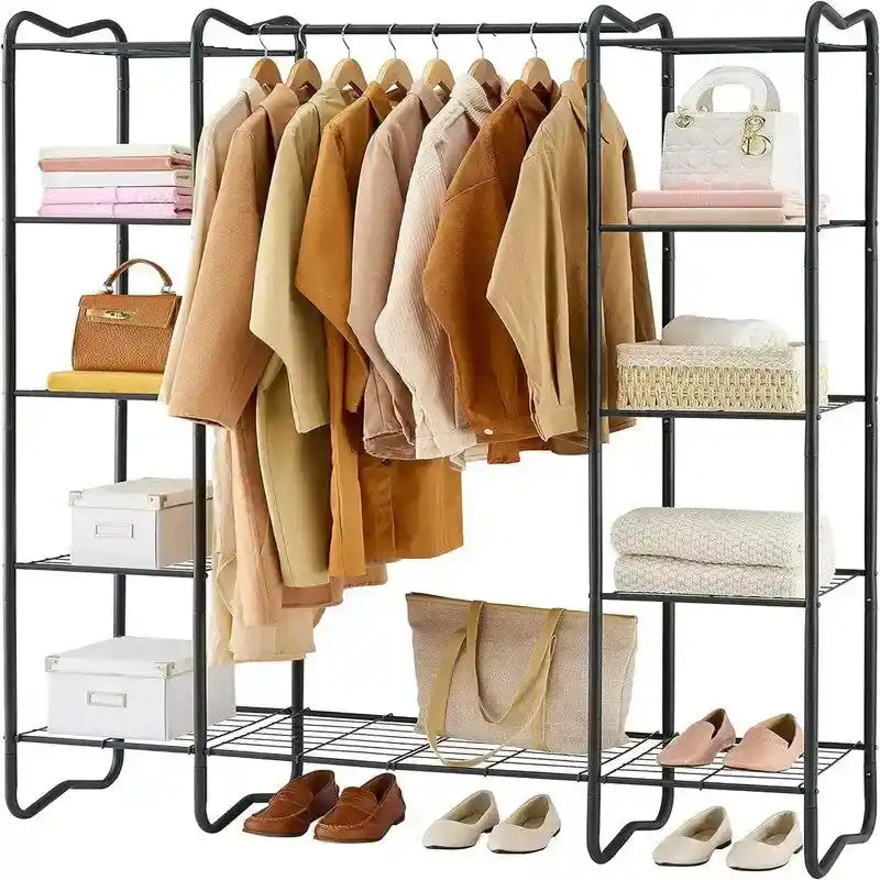 Armoire-penderie autoportante – Blanc/Noir, Style étagère ouverte, Pour une personne
