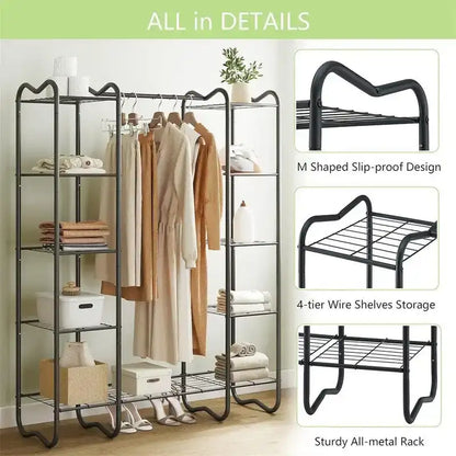 Armoire-penderie autoportante – Blanc/Noir, Style étagère ouverte, Pour une personne