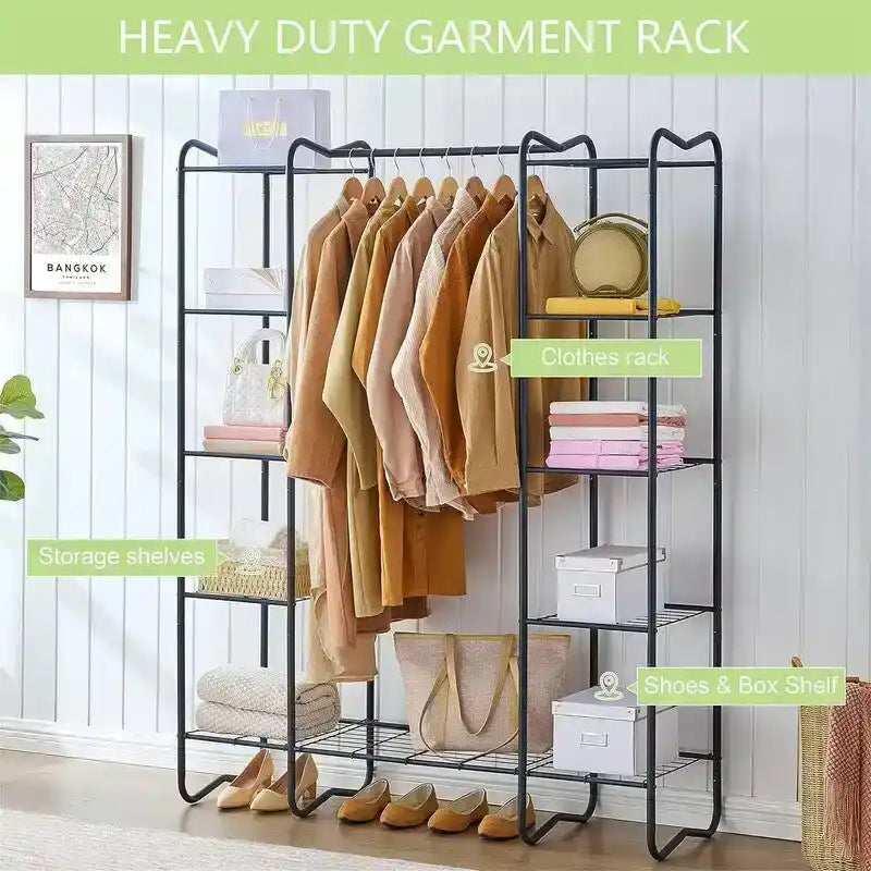 Armoire-penderie autoportante – Blanc/Noir, Style étagère ouverte, Pour une personne