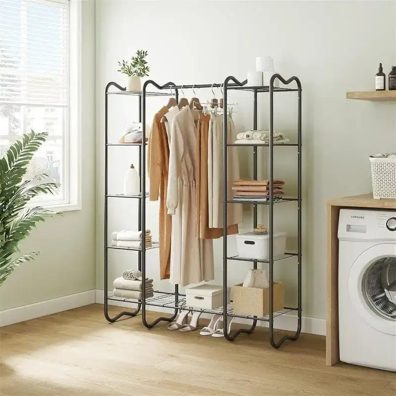 Armoire-penderie autoportante – Blanc/Noir, Style étagère ouverte, Pour une personne