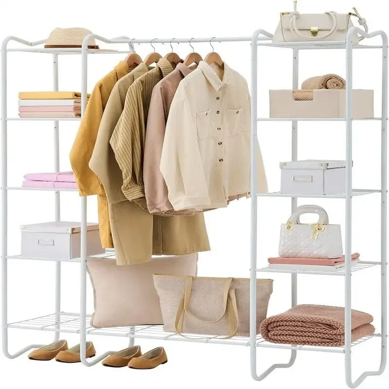 Armoire-penderie autoportante – Blanc/Noir, Style étagère ouverte, Pour une personne