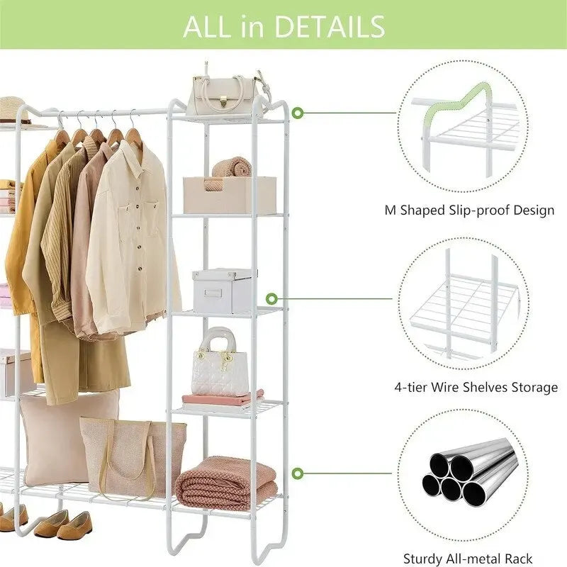Armoire-penderie autoportante – Blanc/Noir, Style étagère ouverte, Pour une personne