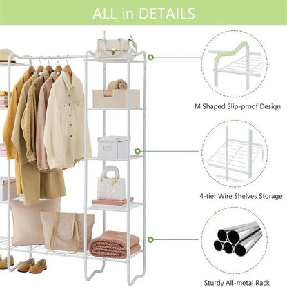 Armoire-penderie autoportante – Blanc/Noir, Style étagère ouverte, Pour une personne