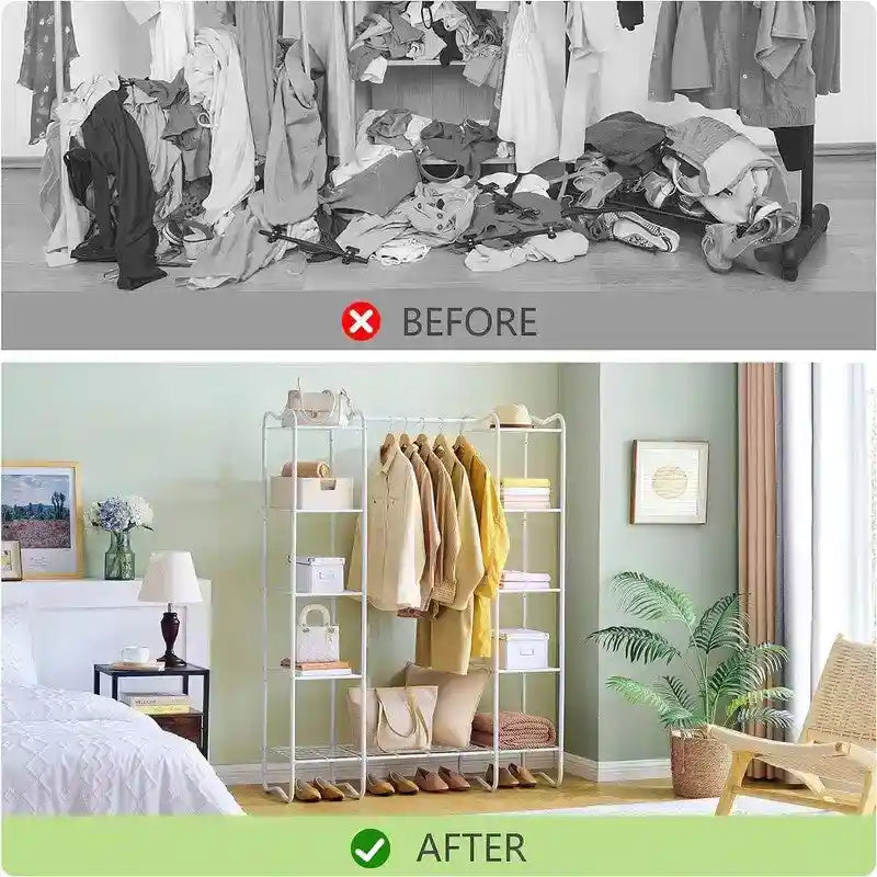 Armoire-penderie autoportante – Blanc/Noir, Style étagère ouverte, Pour une personne