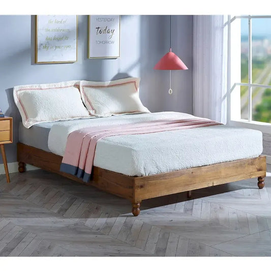  12 Inch Solid Wood Bed Frame Rustic Style Eliminates The Need for a Boxspring, Natural Finish