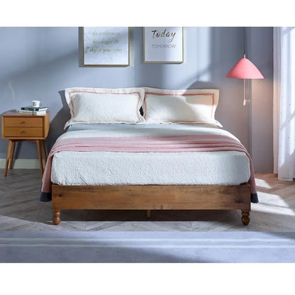 Cadre de lit plateforme en pin massif naturel, style rustique, pour 1-2 personnes