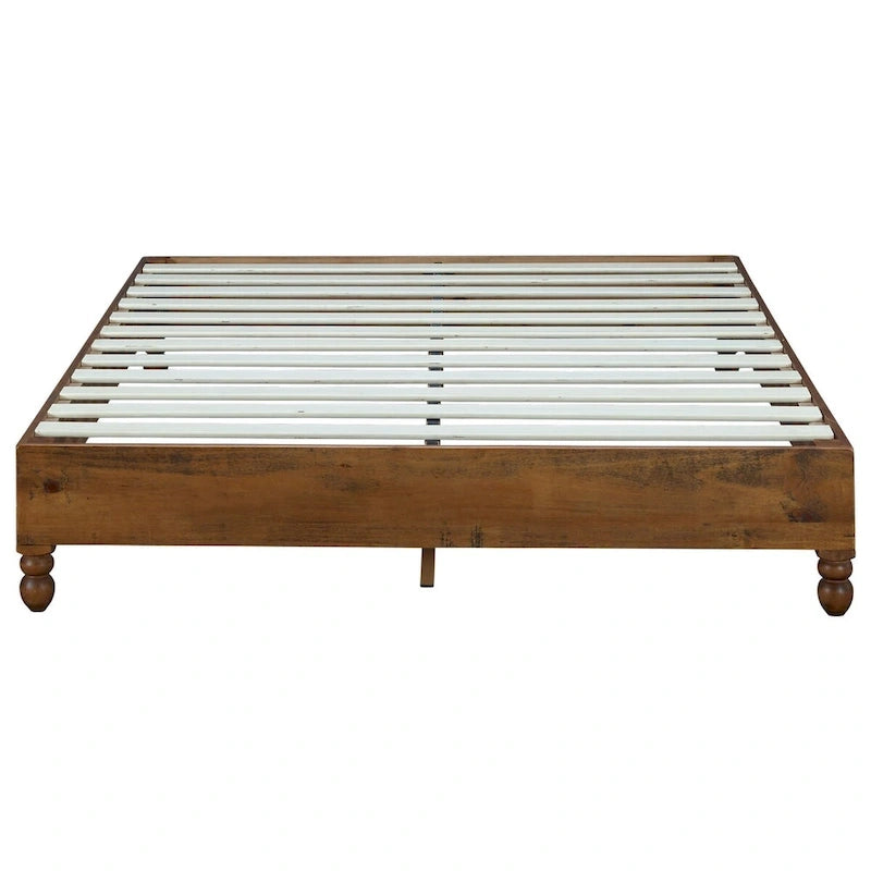 Cadre de lit plateforme en pin massif naturel, style rustique, pour 1-2 personnes