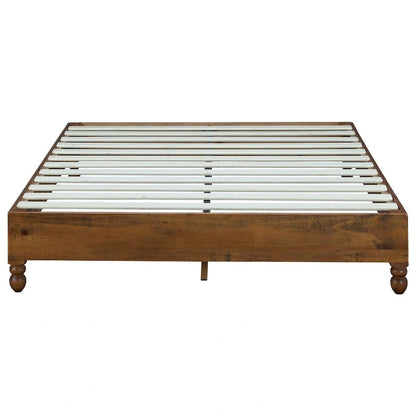 Cadre de lit plateforme en pin massif naturel, style rustique, pour 1-2 personnes
