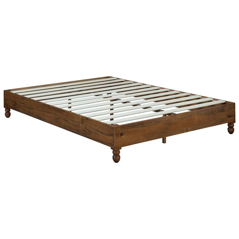 Cadre de lit plateforme en pin massif naturel, style rustique, pour 1-2 personnes