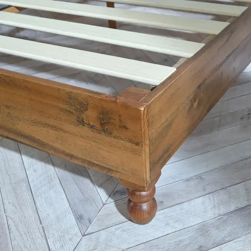Cadre de lit plateforme en pin massif naturel, style rustique, pour 1-2 personnes