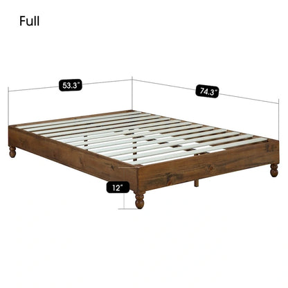 Cadre de lit plateforme en pin massif naturel, style rustique, pour 1-2 personnes