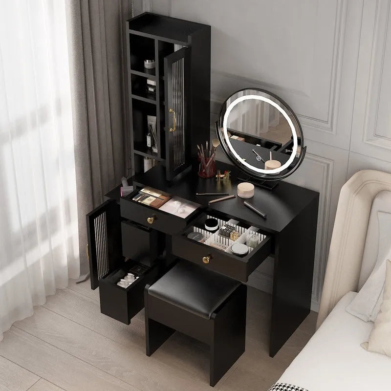 Dressing Table Set With a Power Strip and LED Three-tone Mirror - N/A