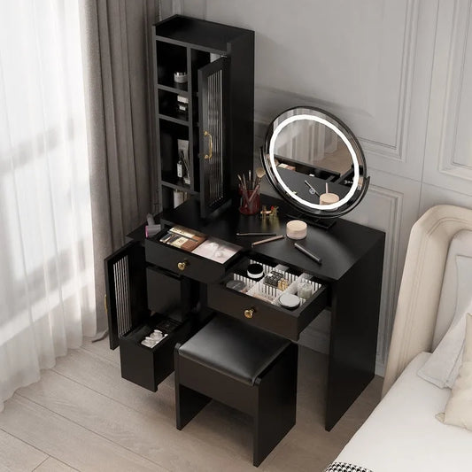 Dressing Table Set With a Power Strip and LED Three-tone Mirror - N/A
